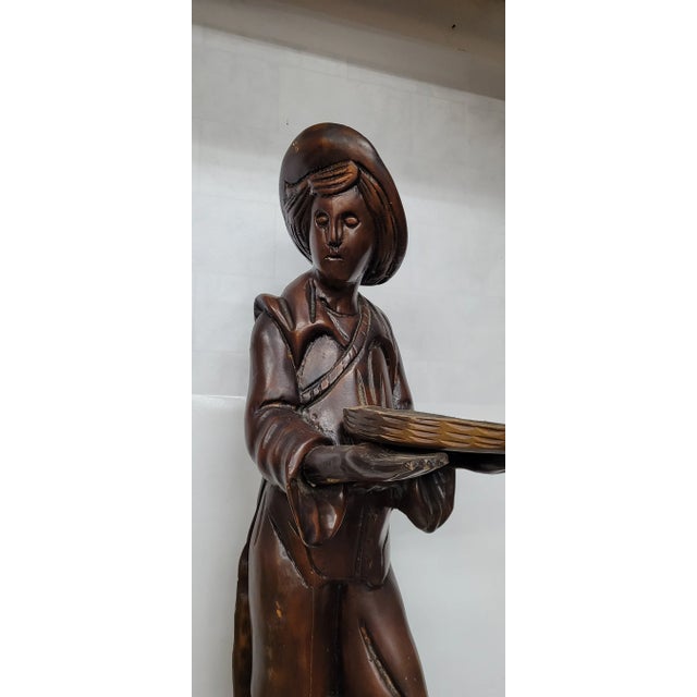 Wood Vintage Sculpture of French Breton Brittany Page Holding a Key Tray Folk Art Boy on Stump For Sale - Image 7 of 9