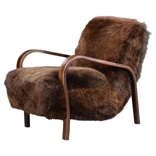 Mid-Century Czech Bentwood and Sheepskin Chair attributed to Kozelka Kropacek, 1940s For Sale - Image 12 of 12