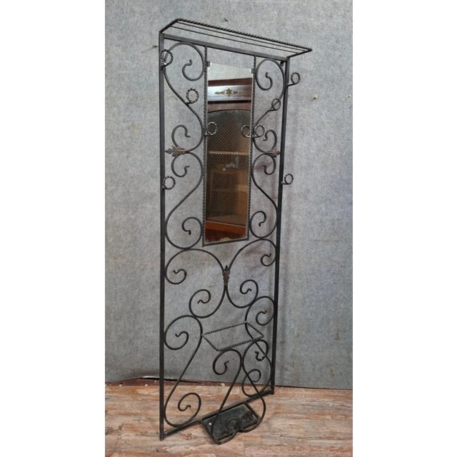 Metal Wall-Mounted Coat Rack in Wrought Iron with Central Mirror For Sale - Image 7 of 10