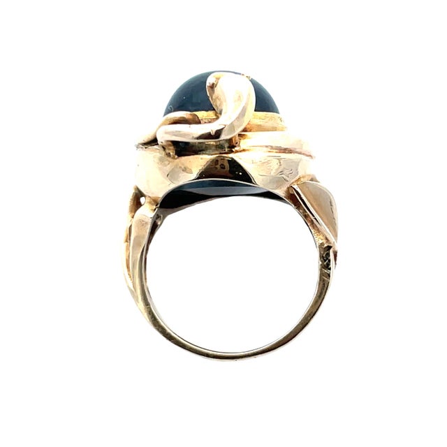 Gold Vintage 14k Gold Victorian Revival Snake Ring With Garnet & Reliquary Back, Size 4.5 For Sale - Image 8 of 9