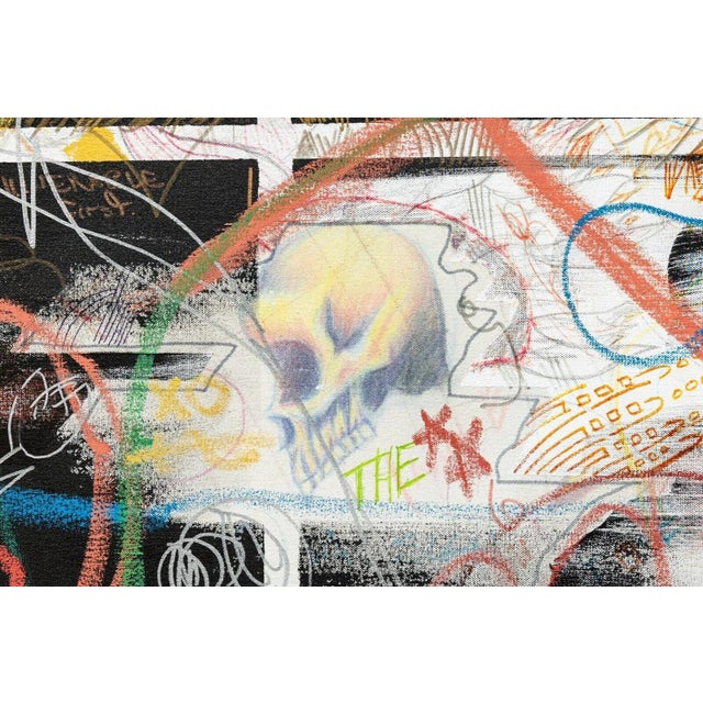 Red San Francisco CA Artist Collective Signed Mixed-Media Painting on Linen 2000s For Sale - Image 8 of 11