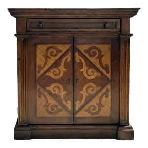 Vintage European Inlaid Wood Wine Storage Cabinet