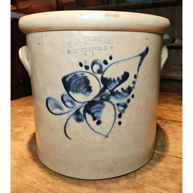 This antique stoneware crock was made by Haxstun & Company in Fort Edward, New York, a major center for stoneware...