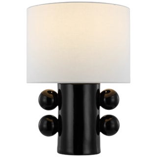 Kelly Wearstler for Visual Comfort Signature Tiglia Low Table Lamp in Black with Linen Shade For Sale