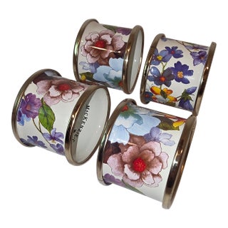 McKenzie Childs Enamel Flower Themed Napkin Rings Holders For Sale