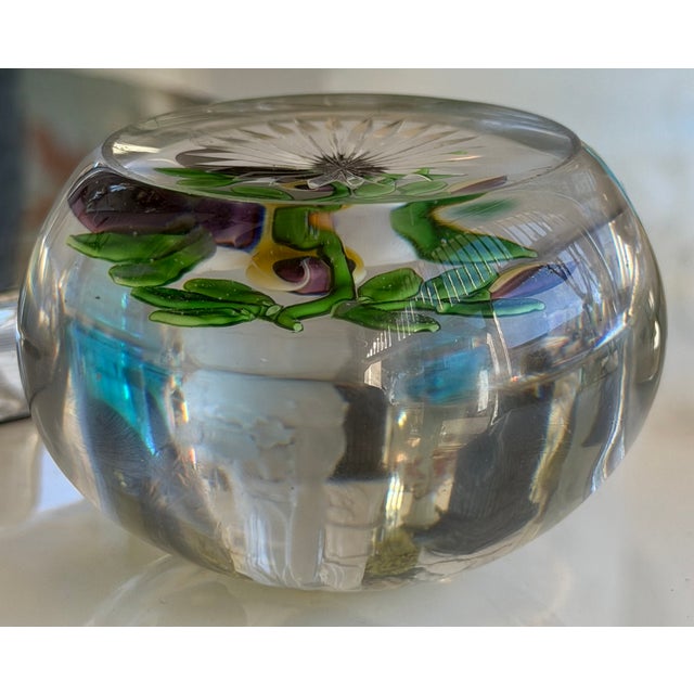 Glass Rare Antique Purple Pansy Lampwork Paperweight For Sale - Image 7 of 7