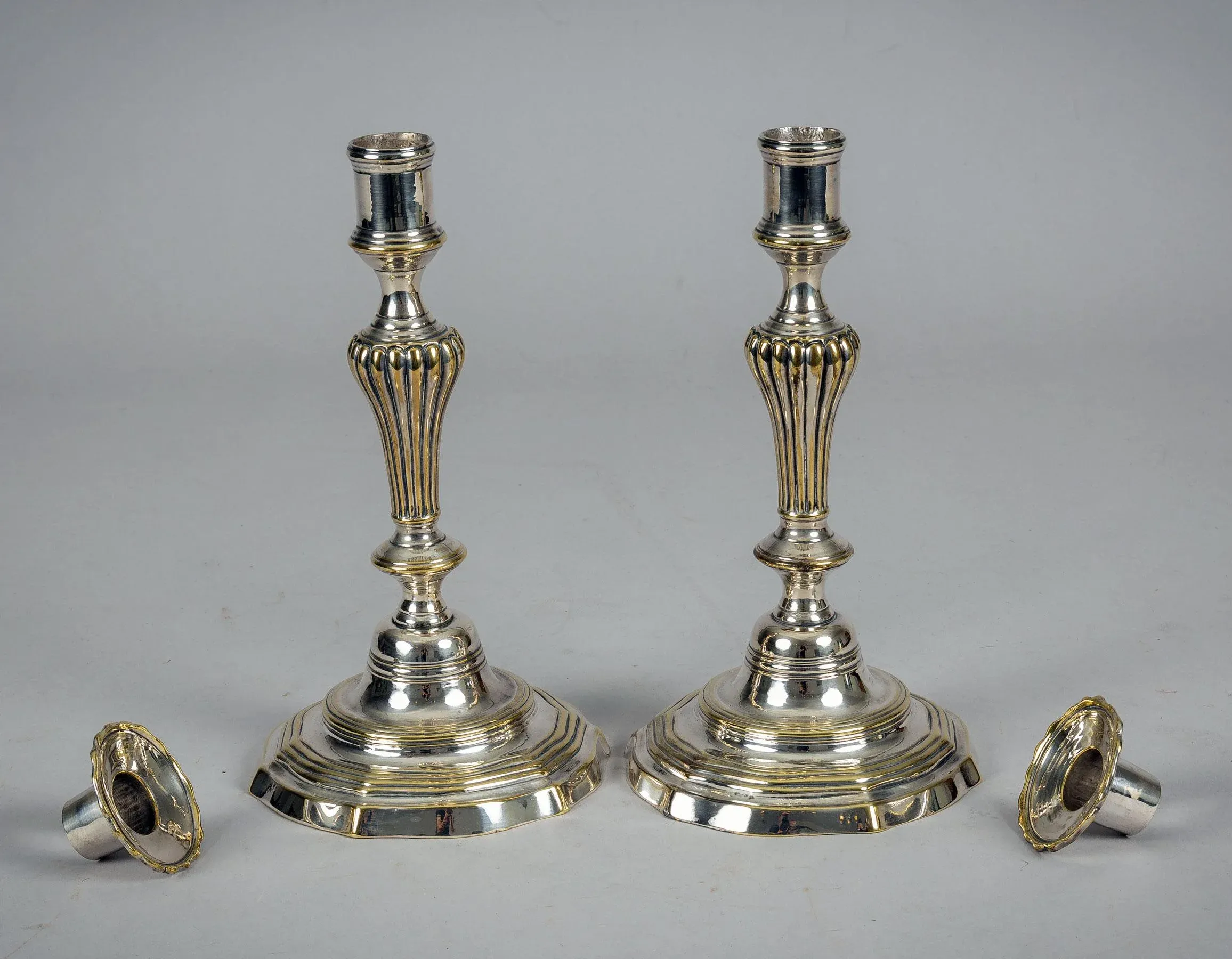 Antique Pair French 18th Century Silver-Plate Candlesticks | Chairish