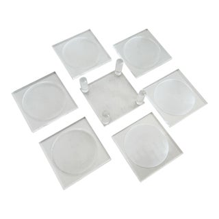 Postmodern Lucite Coasters With Holder - Set of 6 For Sale