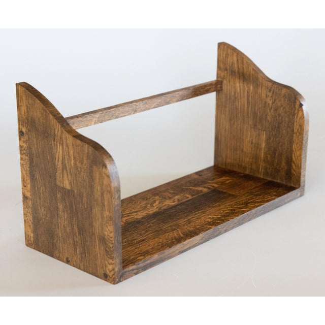 Brown Mid-Century English Tiger Oak Table Top Book Trough Rack Stand For Sale - Image 8 of 8