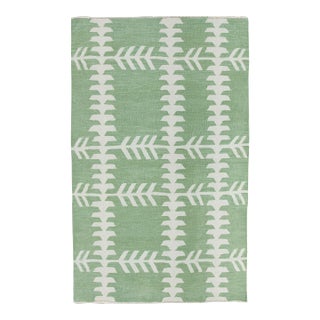 Green Geometric Design Handmade Kilim Runner 3' X 16' For Sale