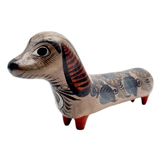Mid-Century Tonalá Pottery Dachshund Folk Art Sculpture 13" Mexico For Sale