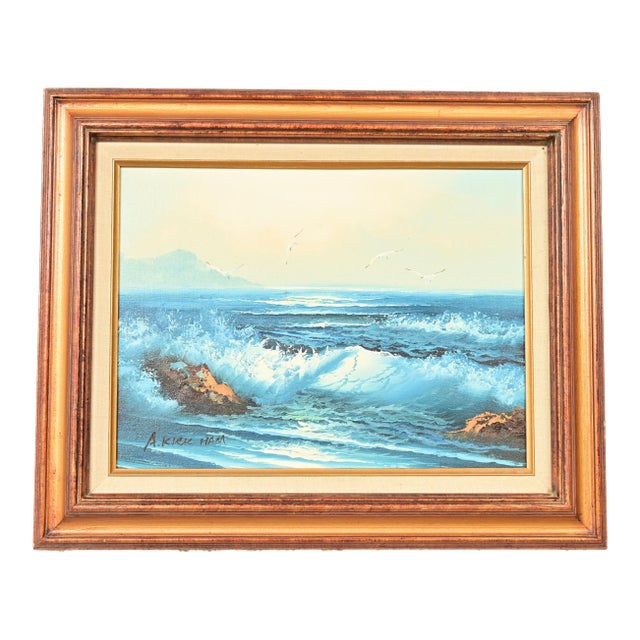 Original Signed A. Kirkham Framed Oil Painting on Canvas of Crashing Waves For Sale