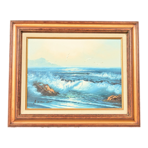 Original Signed A. Kirkham Framed Oil Painting on Canvas of Crashing Waves