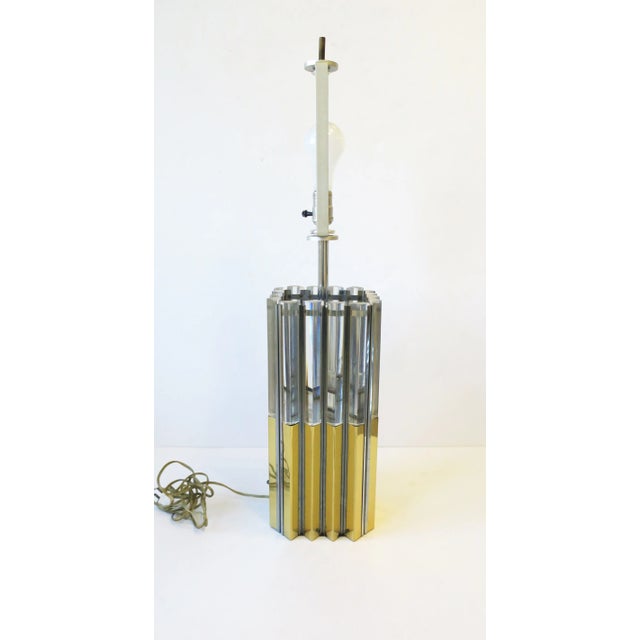 Chrome 70s Modern Brass Chrome & Lucite Table Lamp, Circa 1970s, After Charles Hollis Jones For Sale - Image 8 of 13