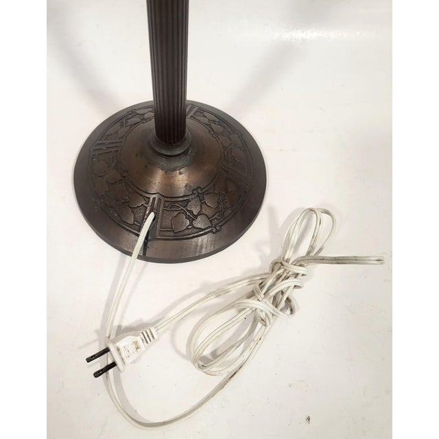 Antique Bronze Rose Overlay & Stained Slag Glass Table Lamp #559 by Handel For Sale - Image 9 of 18