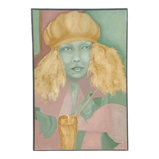 Mid 20th Century Vintage Boho Original Oil Painting on Canvas For Sale