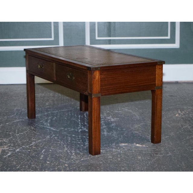 Military Campaign Coffee Table with Brown Leather Top from Harrods London For Sale - Image 10 of 13