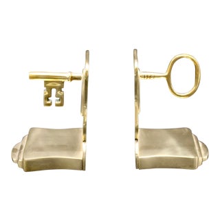 Vintage Lock and Key Brass Bookends For Sale