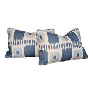 Schumacher Kandira Ikat Blue Lumbar Pillows - Set of 2 For Sale