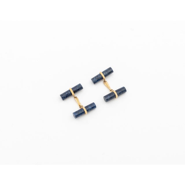 Mid-Century Modern 14k Yellow Gold Lapis Cufflinks For Sale - Image 3 of 8