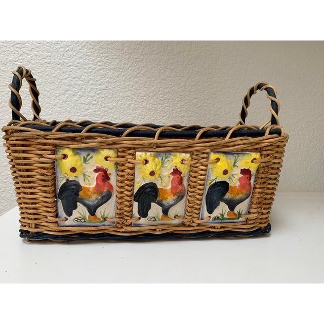 Vintage Rustic Wood Sunshine Rooster Basket For Sale - Image 4 of 8