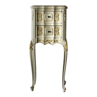 French Provincial Louis XV Style Marble Bedside Nightstand End Table Vintage Mid-Century For Sale