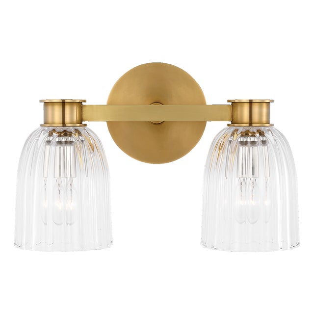 AERIN for Visual Comfort Signature Asalea Double Sconce in Hand-Rubbed Antique Brass with Clear Glass For Sale