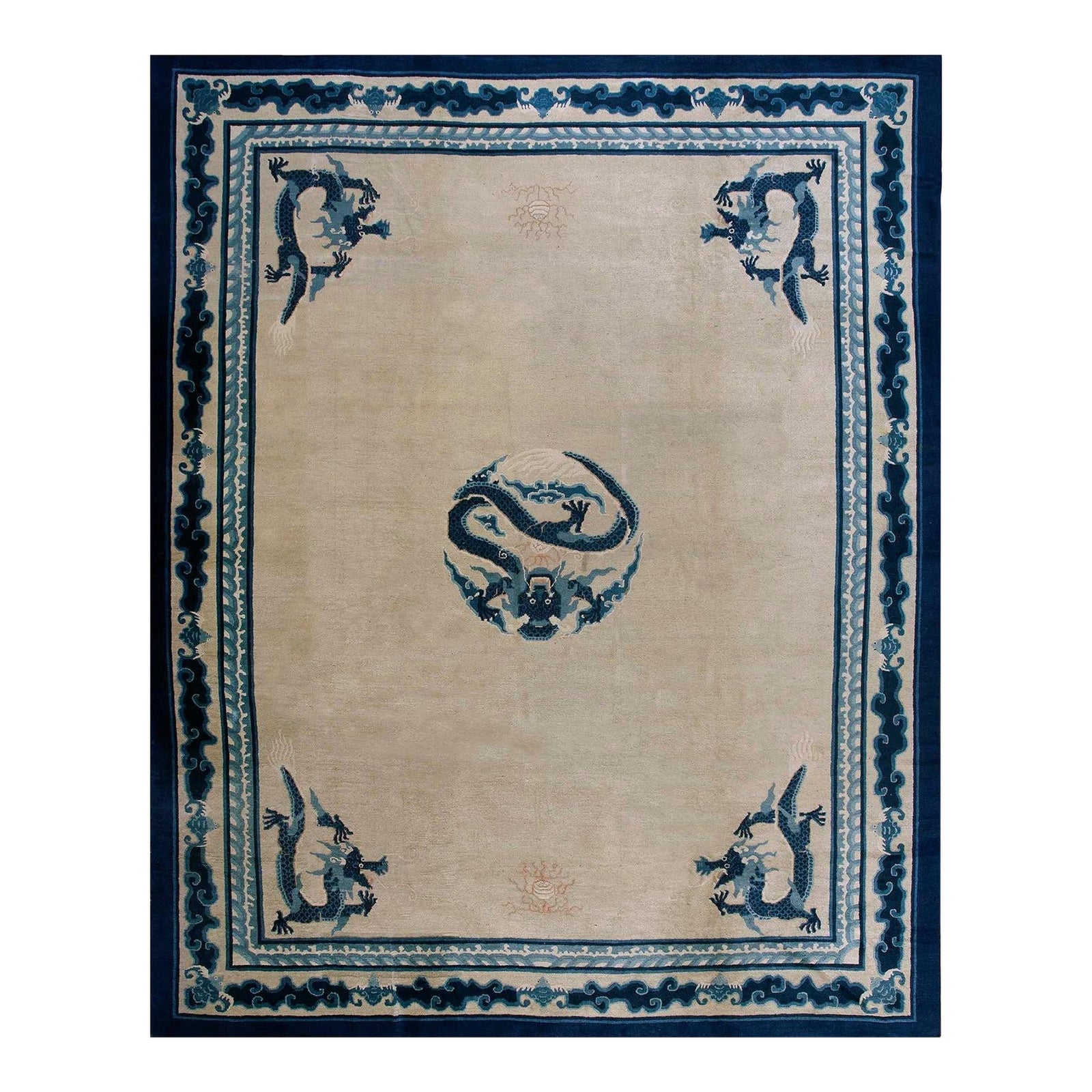 Classic Beige Background Color With Distinct 5 Dragon Pattern Antique ...