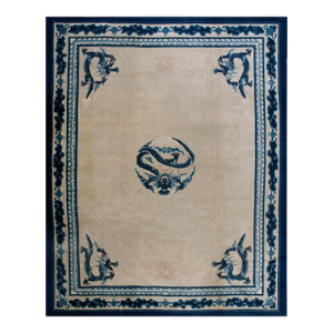 Classic Beige Background Color With Distinct 5 Dragon Pattern Antique Chinese Peking Rug