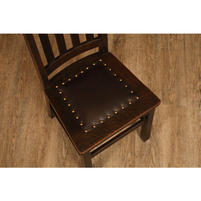 Mission Mission Style Antique Oak Rabbit Ear Side Chair With Leather Seat For Sale - Image 3 of 18