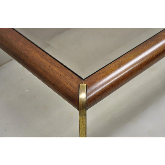 Late 20th Century Vintage Lane Mid Century Modern Sculpted Brass Metal Wood Glass Top Coffee Table For Sale - Image 5 of 14