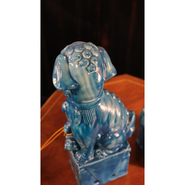 Foo Dog-Shaped Bookends in Turquoise Glazed Ceramic, 1970s, Set of 2 For Sale - Image 3 of 11