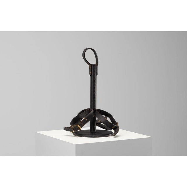 Metal Leather Bottle Holder by Jacques Adnet, France, 1940s For Sale - Image 7 of 16