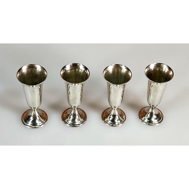 English Vintage Sterling Silver Cocktail Cordials / Shot Glasses - Set of 4 For Sale - Image 3 of 4