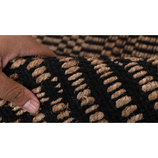 Black Black Cotton Jute Boho Hand Woven Herringbone Pattern Nordic Scandinavian Decor 5x7 Ft. For Sale - Image 8 of 11