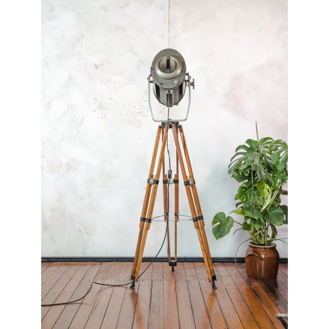 Vintage Theater Spotlight Floor Lamp on Wooden Tripod from ADB Belgium, 1960s For Sale - Image 11 of 18