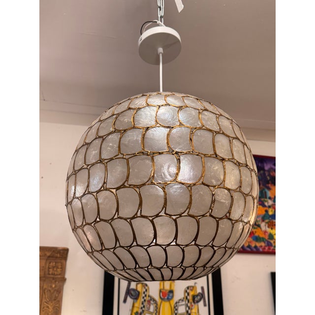 World Market Natural Capiz Globe Pendant For Sale - Image 4 of 12