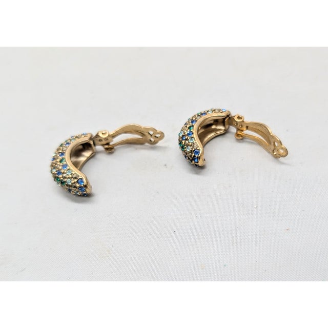 Gray Vintage 1980s Signed Les Bernard Pavé Rhinestone Clip Earrings- 2 Pieces For Sale - Image 8 of 12