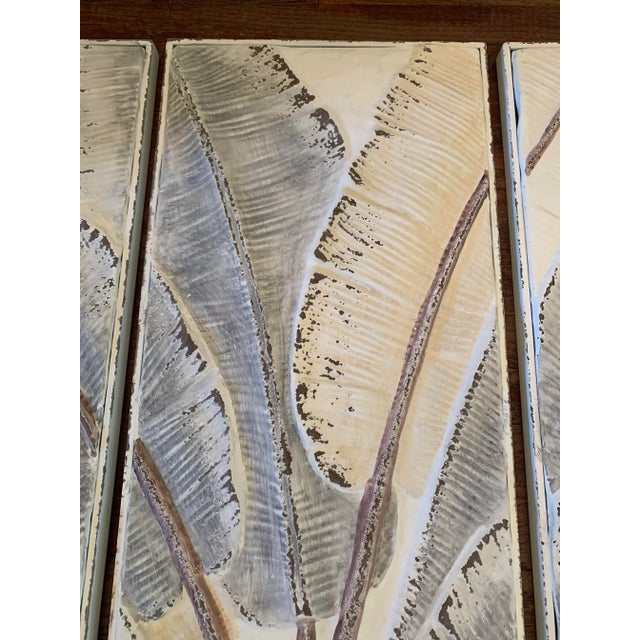 2010s Large Fanning Banana Leaves Painted and Pressed Tin Triptych by Kalalou - 3 Pieces For Sale - Image 5 of 13