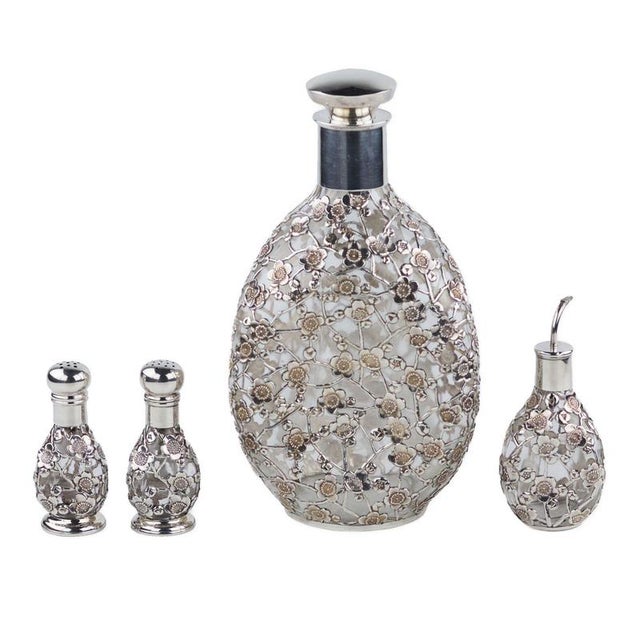 Liqueur Set with Pierced Sterling Silver Overlay, Set of 14 For Sale - Image 9 of 12