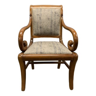 1990s Vintage Wood Armchair With Scroll Arms For Sale