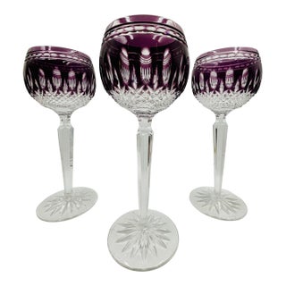 Waterford Crystal Gorgeous Clarendon Amethyst Purple Wine Goblets - Set of 3 For Sale