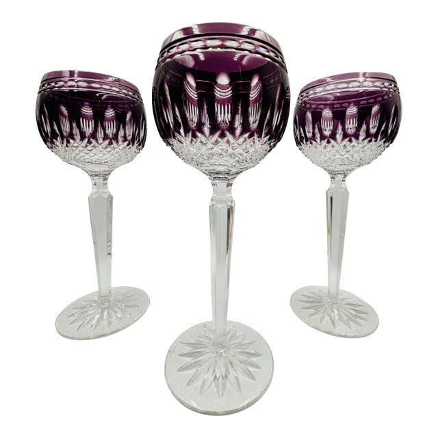 Waterford Crystal Gorgeous Clarendon Amethyst Purple Wine Goblets - Set of 3 For Sale