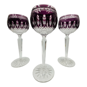 Waterford Crystal Gorgeous Clarendon Amethyst Purple Wine Goblets - Set of 3