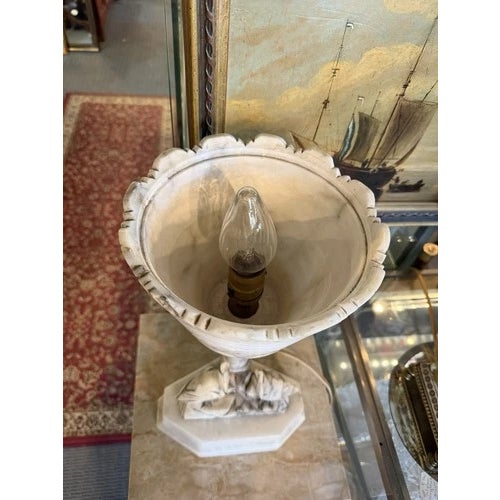 Late 19th Century Victorian Hand Carved Alabaster Table Lamb With Bird Motif For Sale - Image 4 of 12