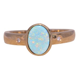The Backin: Oval Cabochon Australian Opal Bezel Set in Yellow Gold For Sale