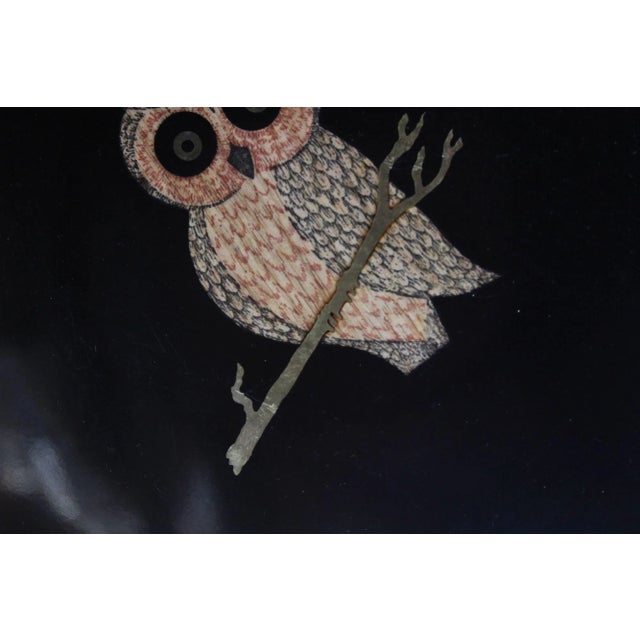 Wood Mid-Century Couroc Black Resin Inlaid "Owl" Plate For Sale - Image 7 of 9