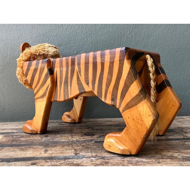 Vintage Handcrafted Wood and Jute Tiger Stool For Sale - Image 13 of 16
