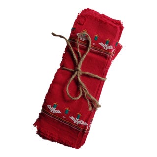 Guatemalan Hand-Loomed Cocktail Napkins - Set of 12, Red For Sale