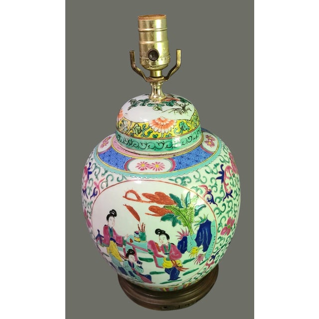 Mid 20th Century Vintage Asian Figural Famille Rose Ginger Jar Table Lamp For Sale - Image 5 of 12